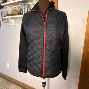 Marmot women’s quilted soft shell jacket size medium black pink breast cancer aw